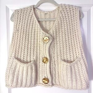 Cream Knit Vest with Gold Buttons